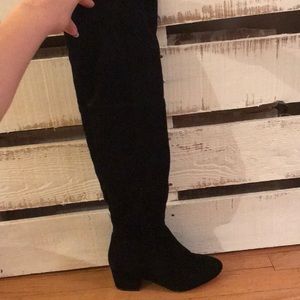 Black suede over the knee boots